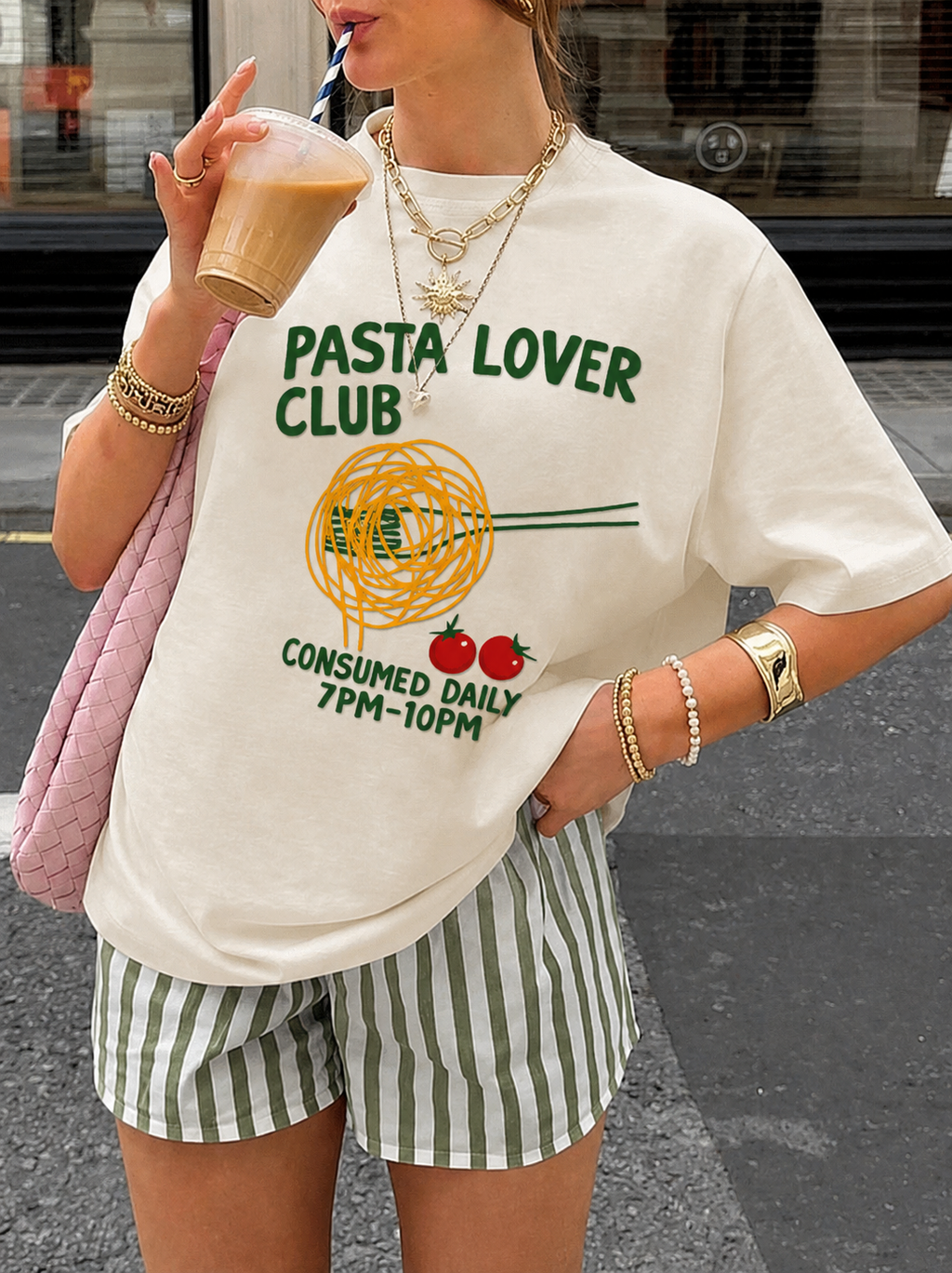 Pasta Lover Club –white Oversized Tee